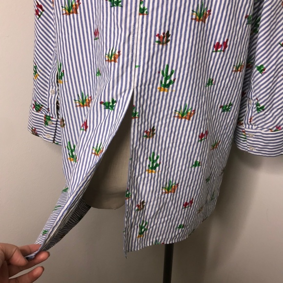 Zara Stripe Cactus Print Button Down Top - Picture 7 of 7